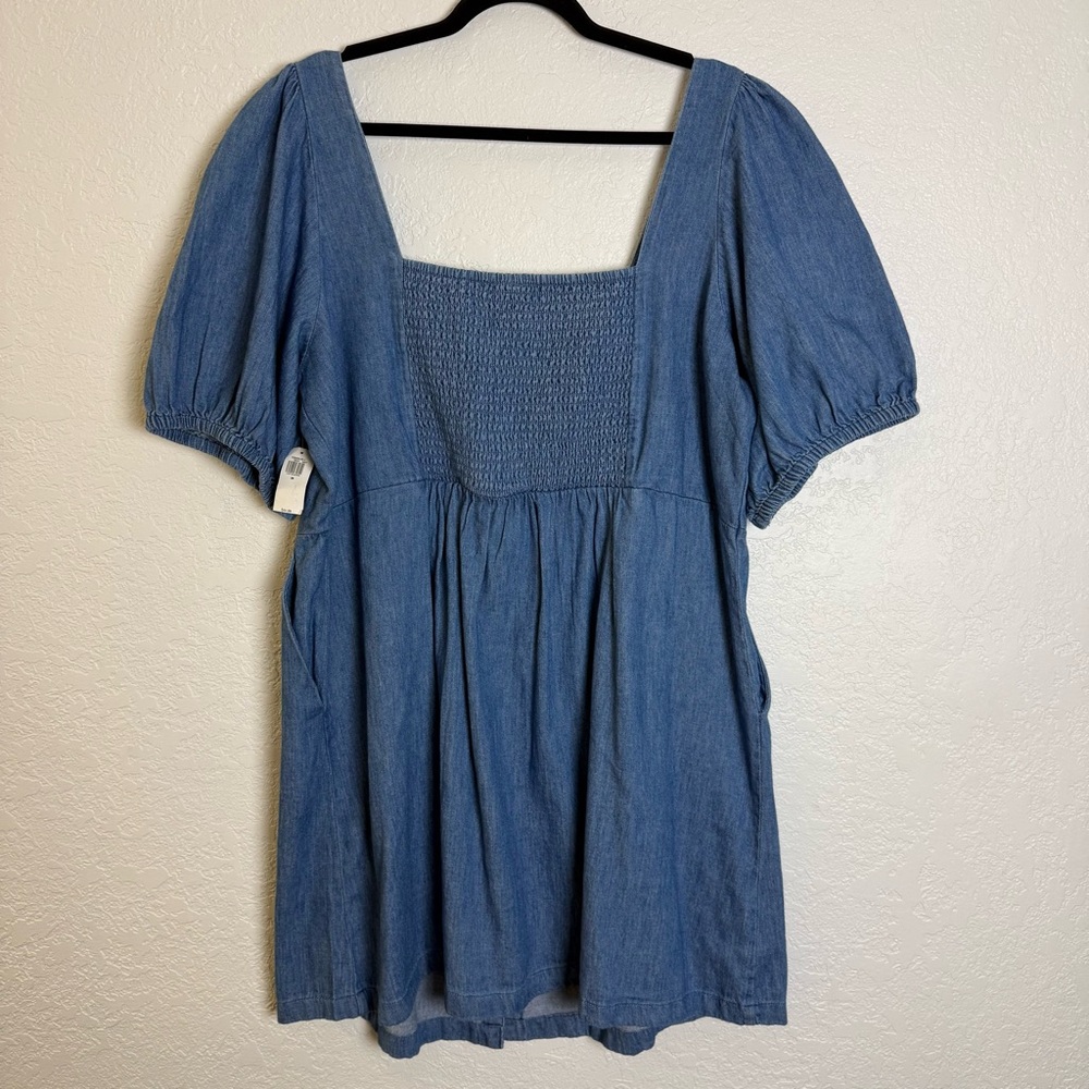 Old Navy 2X Denim Button Front Puff Sleeve Dress w/ Pockets - Picture 8 of 9